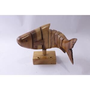 Brown Articulated Fish, 60s MCM Wooden Figurine, 10 inches, Animal, Handcrafted